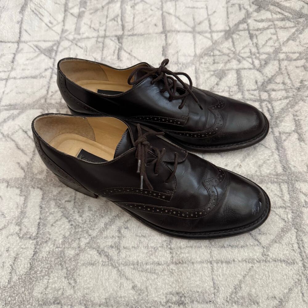 Kenneth Cole Brown Leather Wingtip Oxford Shoes Size 8 Classic Dress - Picture 3 of 6